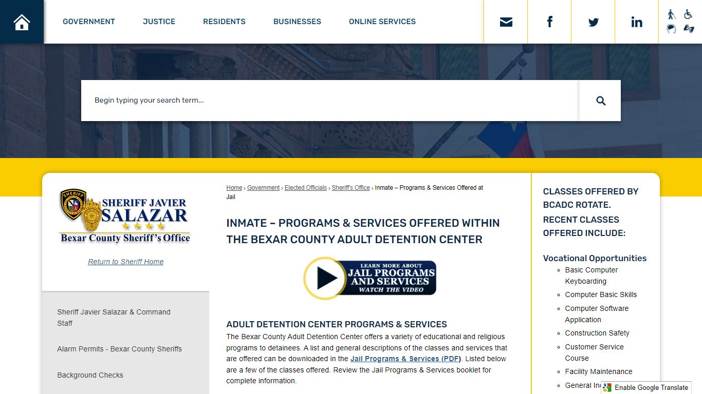 Inmate – Programs & Services Offered within the Bexar county adult ...